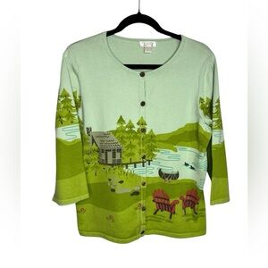 Cabincore Camping Cotton Chicos Graphic Cardigan Size Large